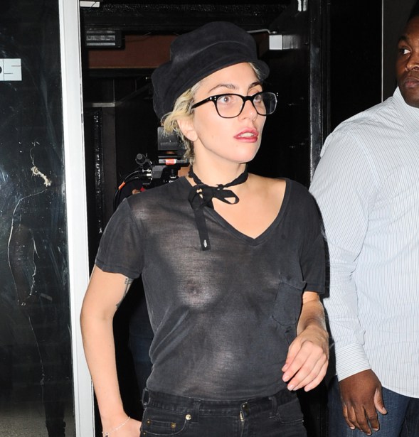 Lady Gaga bares her breast in a sheer shirt as she steps out of her studio after a long day of recording for her new album in NYC Pictured: Lady Gaga Ref: SPL1328882  020816   Picture by: JENY / Splash News Splash News and Pictures Los Angeles:310-821-2666 New York:212-619-2666 London:870-934-2666 photodesk@splashnews.com 