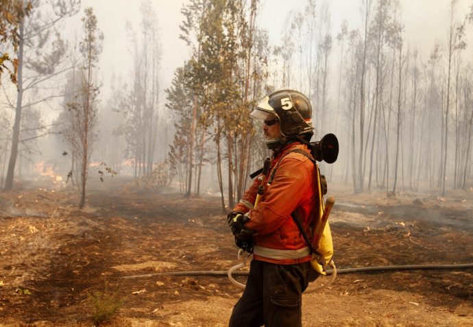 24 de enero de 2017/LOLOL El humorista, Paul Vasquez "El flaco" junto a sus compañeros de la compañía de bomberos de San Bernardo, llegaron hasta el sector de Lolol para ayudar en el combate de los incendios forestales en la zona FOTO;RODRIGO SAENZ/AGENCIAUNO