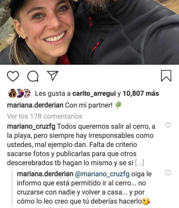 Mariana Derderián es criticada por publicar foto en el cerro con su pareja  