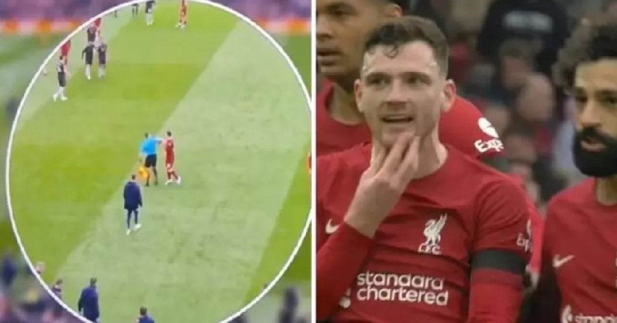 Video: Juez de línea le pegó codazo a Andrew Robertson en pleno duelo