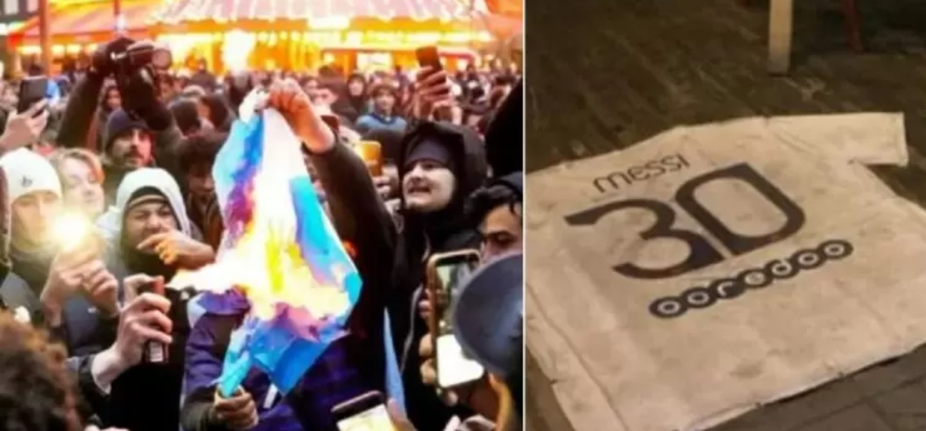 En Francia usan camiseta de Messi de alfombra y queman bandera de Argentina