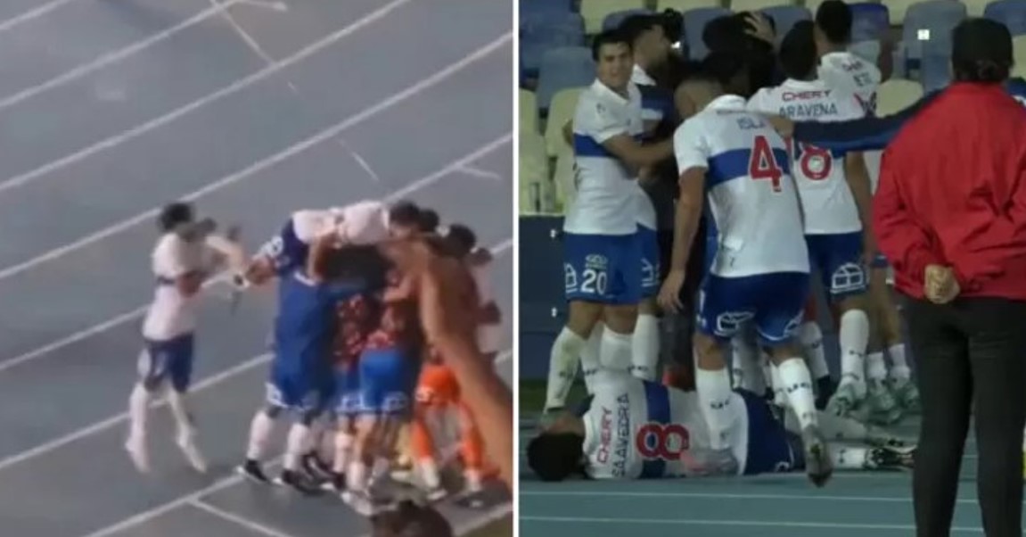Video: Jugador de Católica fue a celebrar y recibió patada de compañero