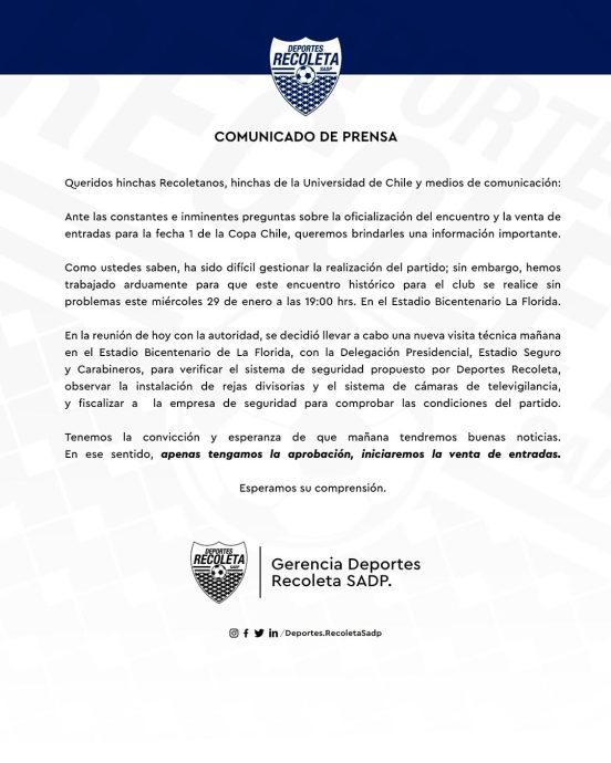 ¿Cuándo inicia la venta de entradas para el partido de Recoleta contra ...