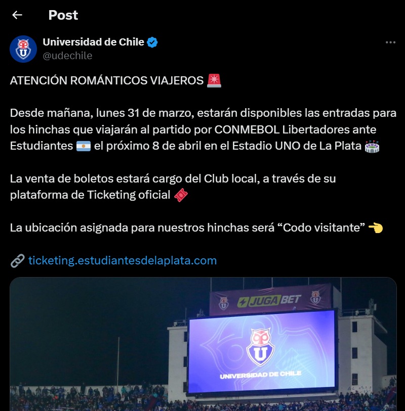 La 'U' entrega información sobre la venta de entradas para el partido ...